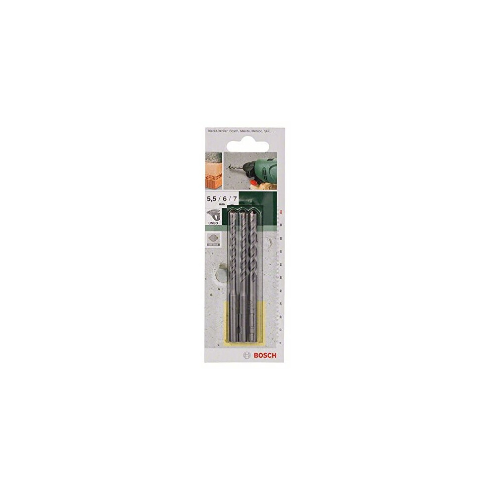 Bosch 3 Piece Uneo Concrete 5.5mm 6mm and 7mm Drill Bit Set