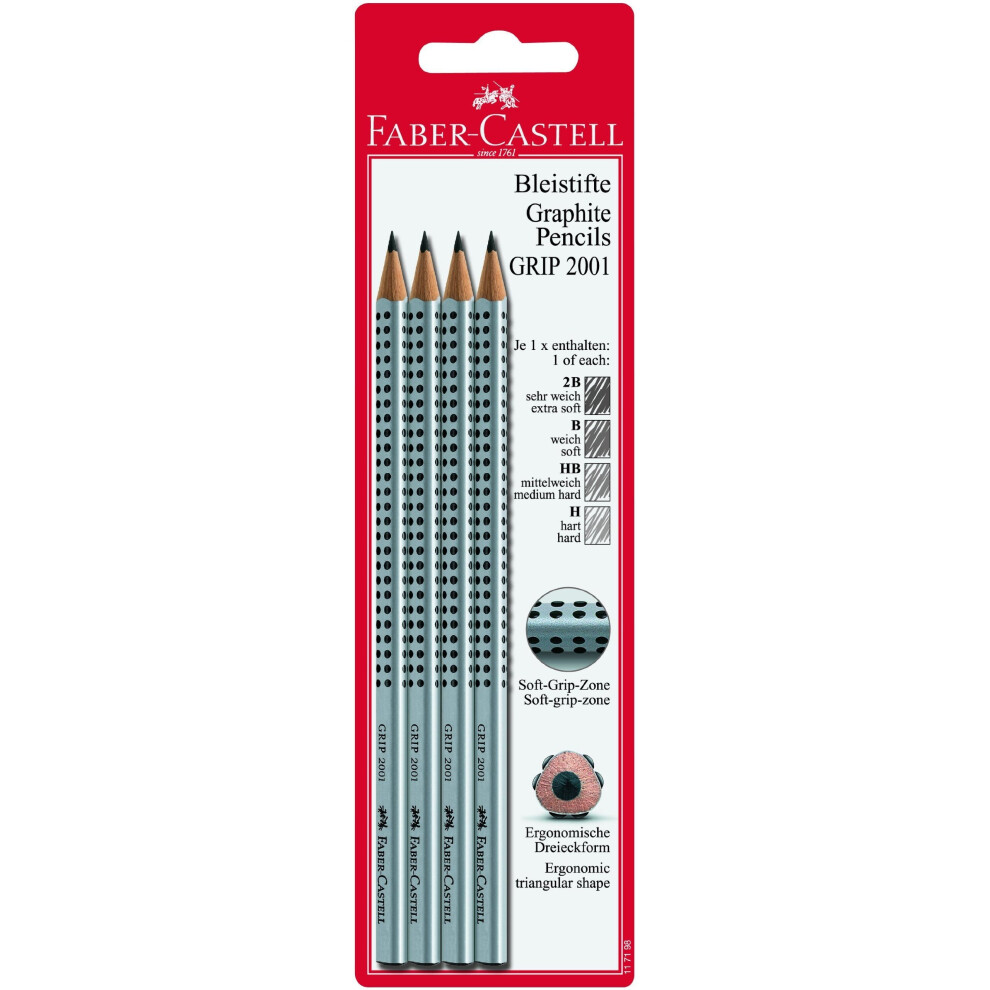 Faber-Castell Grip 2001 117198 Pencils Assorted Pack Of 4 Silver