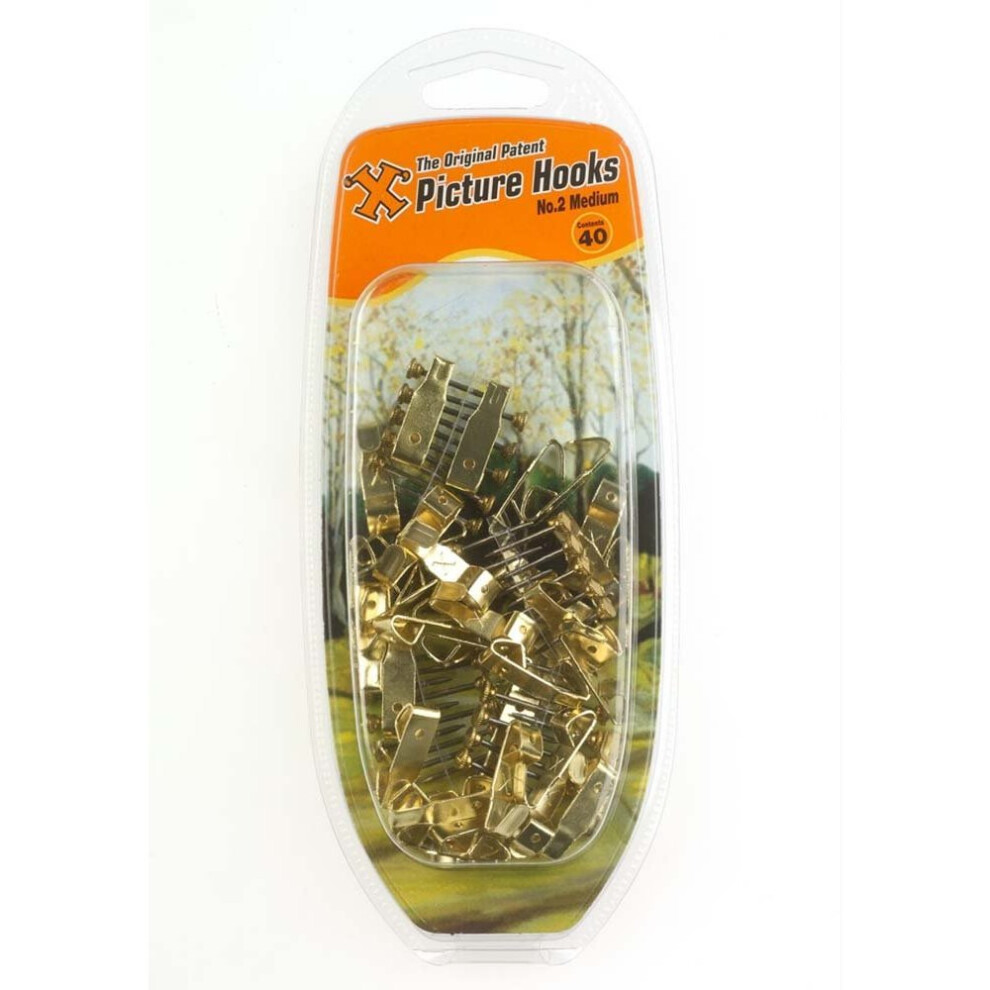 X' No.2 Medium Brass Plated Picture Hooks (Pack Of 40) 5013343128862