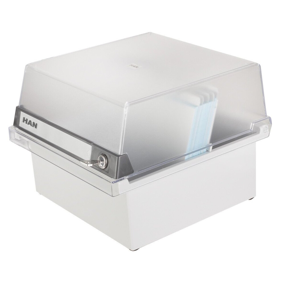 HAN 965-S-631, Card filing box Special Edition A5 landscape. Innovative, attractive design holds 800 cards with lock, readjustable lid supplied...
