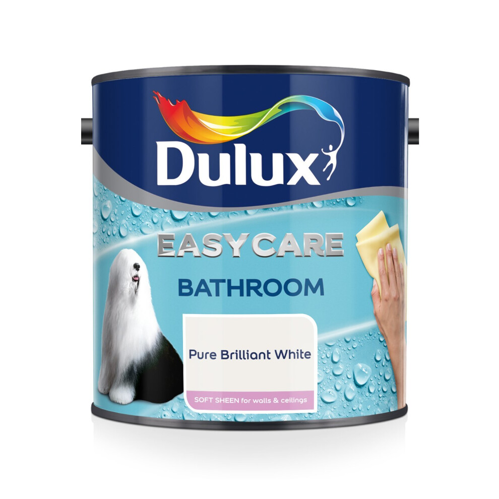 Dulux Easycare Bathroom Soft Sheen Paint, Pure Brilliant White 1L