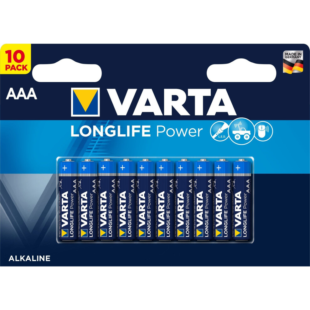 Varta Longlife Power AAA Alkaline Batteries LR03 - Pack of 10  - Packaging May Vary