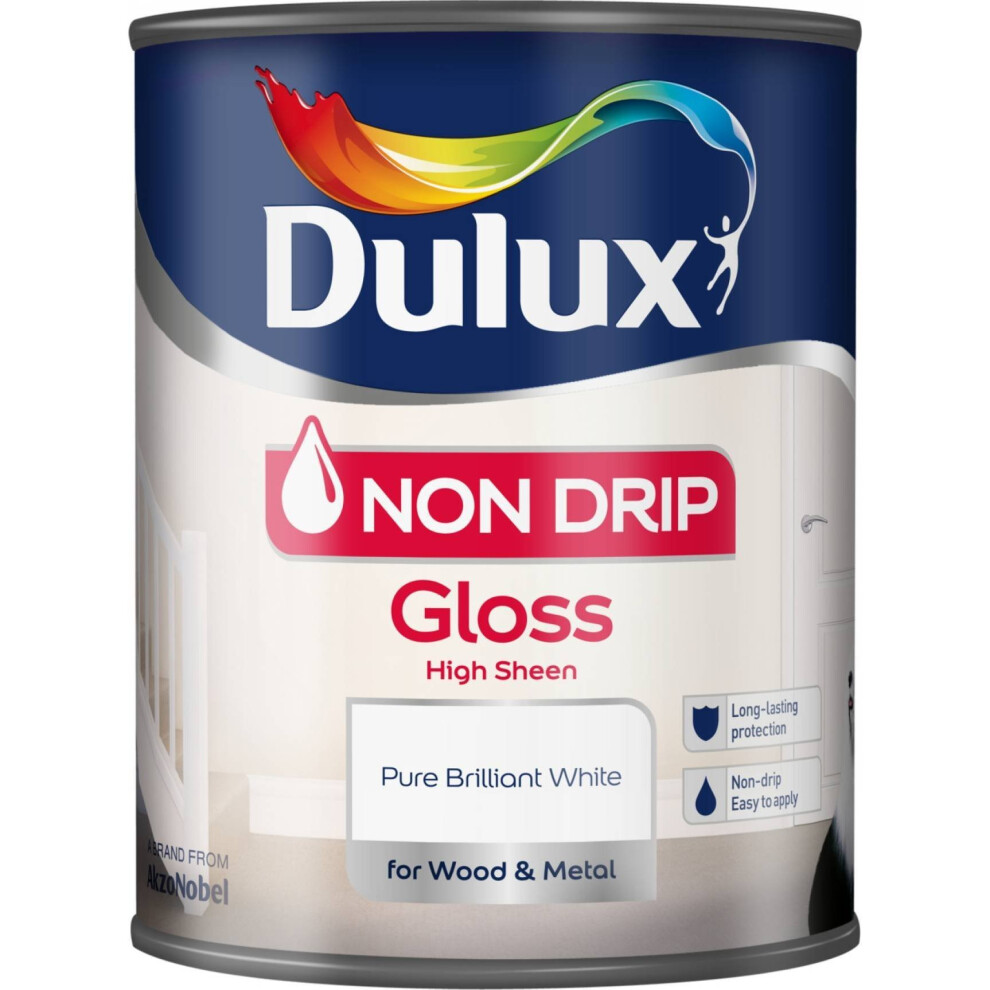 Dulux Non Drip Gloss Paint, 750 ml - Pure Brilliant White