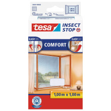 tesa UK 55667-00020-00 Mosquito and Fly Screen Hook and Loop Comfort For Windows, Removable, Easy-On and Easy-Off Insect Screen, White, 1 x 1 m