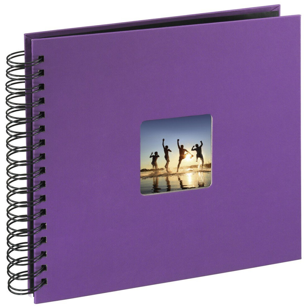 Hama Fine Art photo album, 50 black pages (25 sheets), spiral album 28 x 24 cm, with cut-out window, purple