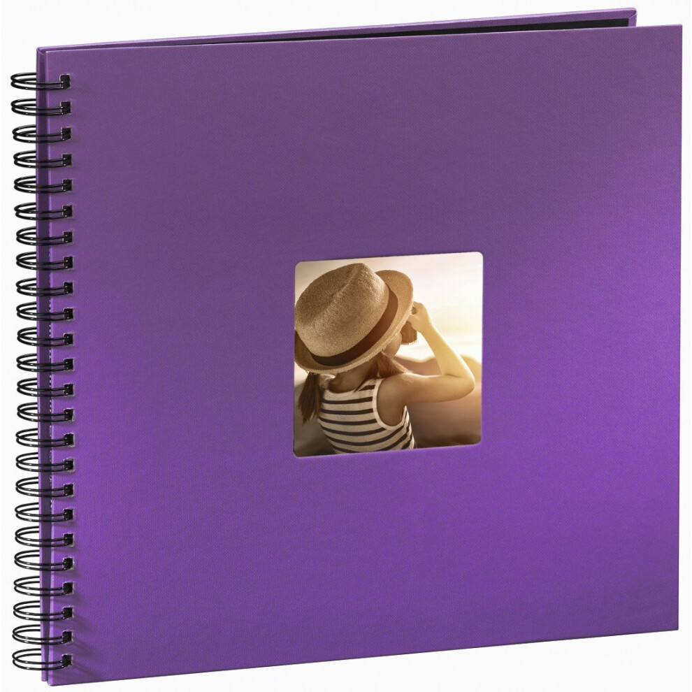Hama Fine Art photo album, 50 black pages (25 sheets), spiral bound album 36 x 32 cm, with cut-out window, purple