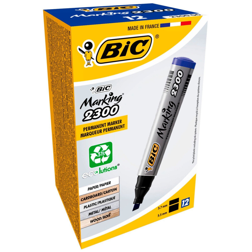 BIC Marking 2300 ECOlutions Permanent Markers - Blue, Box of 12