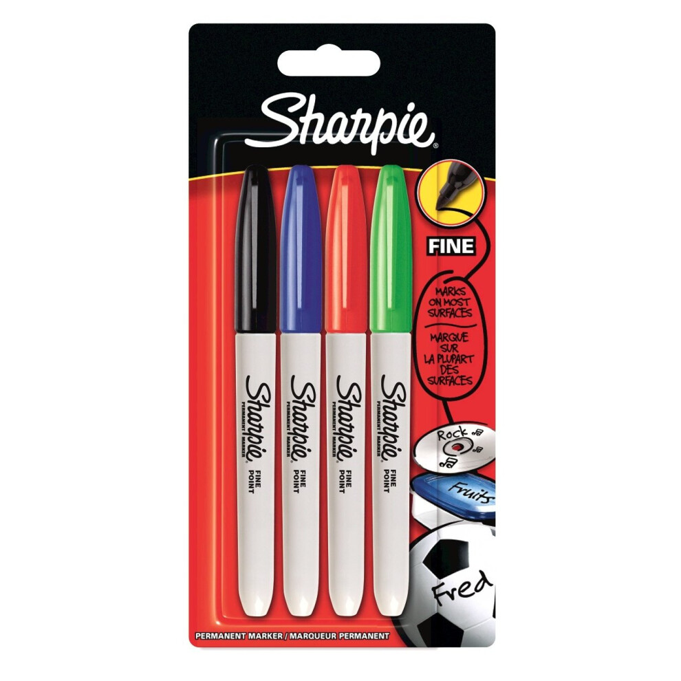 Sharpie Fine Point Permanent Marker - Assorted Standard Colours, Pack of 4