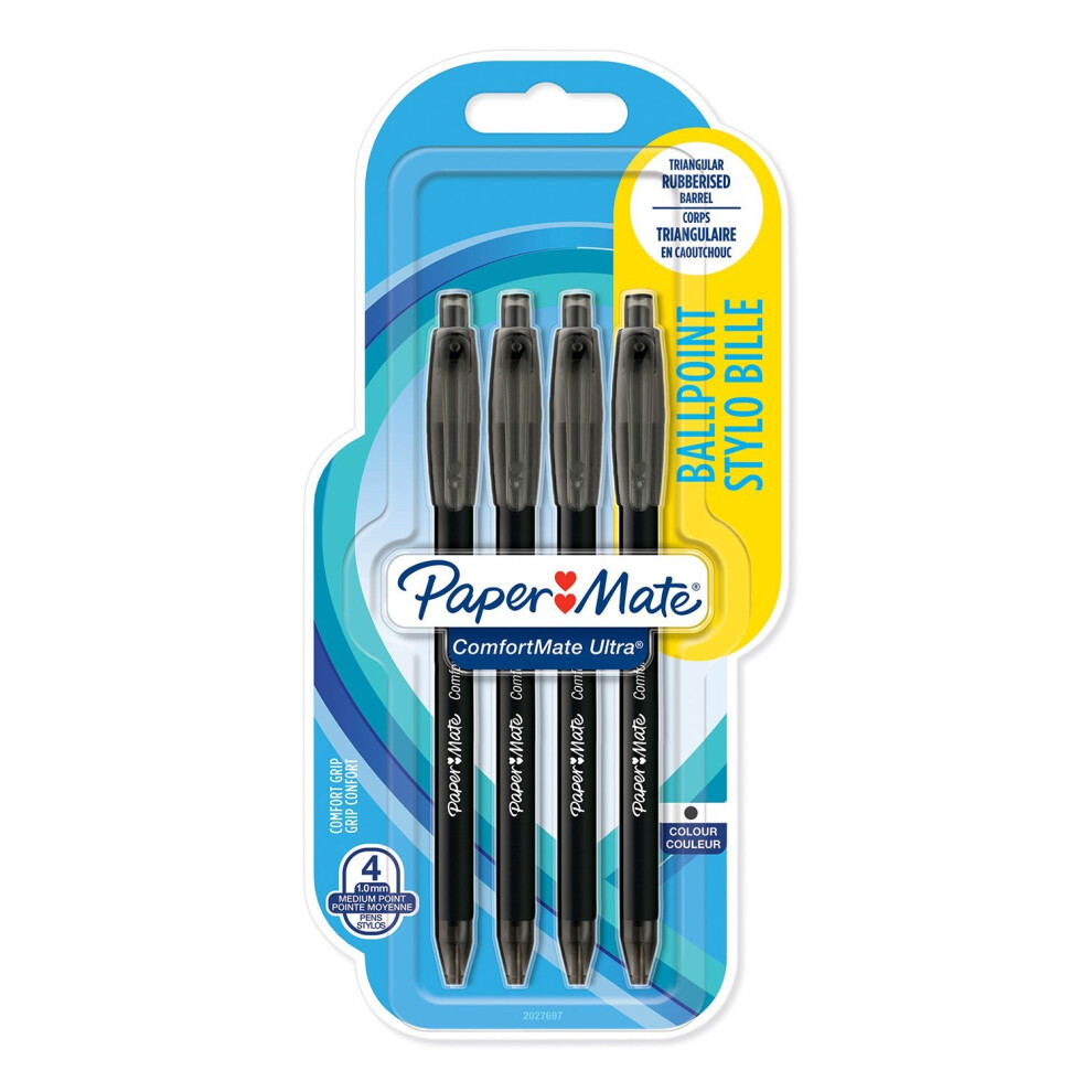 PaperMate Medium Point (1.0 mm) ComfortMate Ultra Retractable Ballpoint Pen, Black, Pack of 4