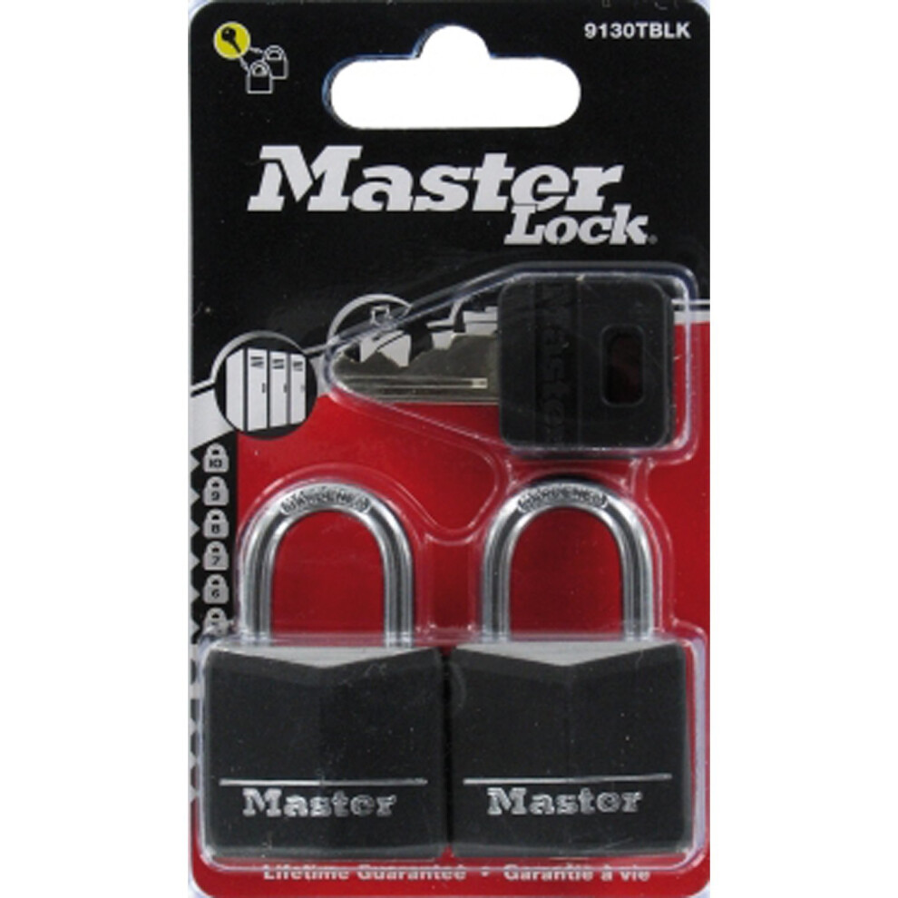 Master Lock 9130EURTBLK 30mm Black Covered Aluminium Padlocks Twin Pack Keyed Alike