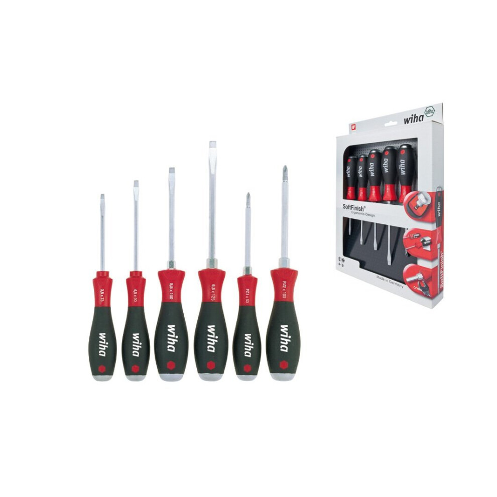 Wiha 530ZK6 SoftFinish Flat Head/Pozidriv Screwdriver Set, 6 Piece