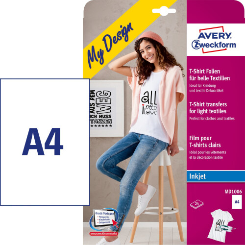 Avery Zweckform Textile Foil DIN A4 for Light Coloured Fabrics 24 Sheets 1