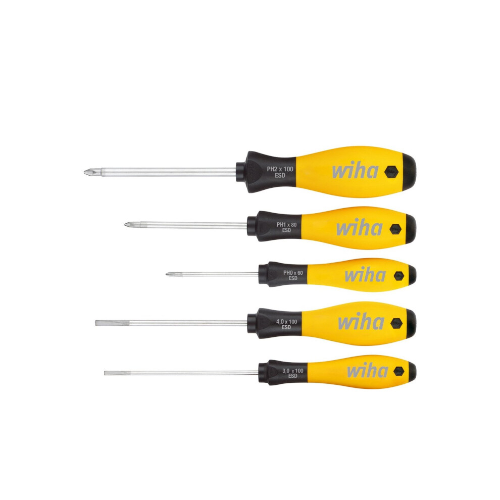 Wiha 530302ESDHK501 SoftFinish Flathead/Phillips/ Screwdriver Set 5 Piece