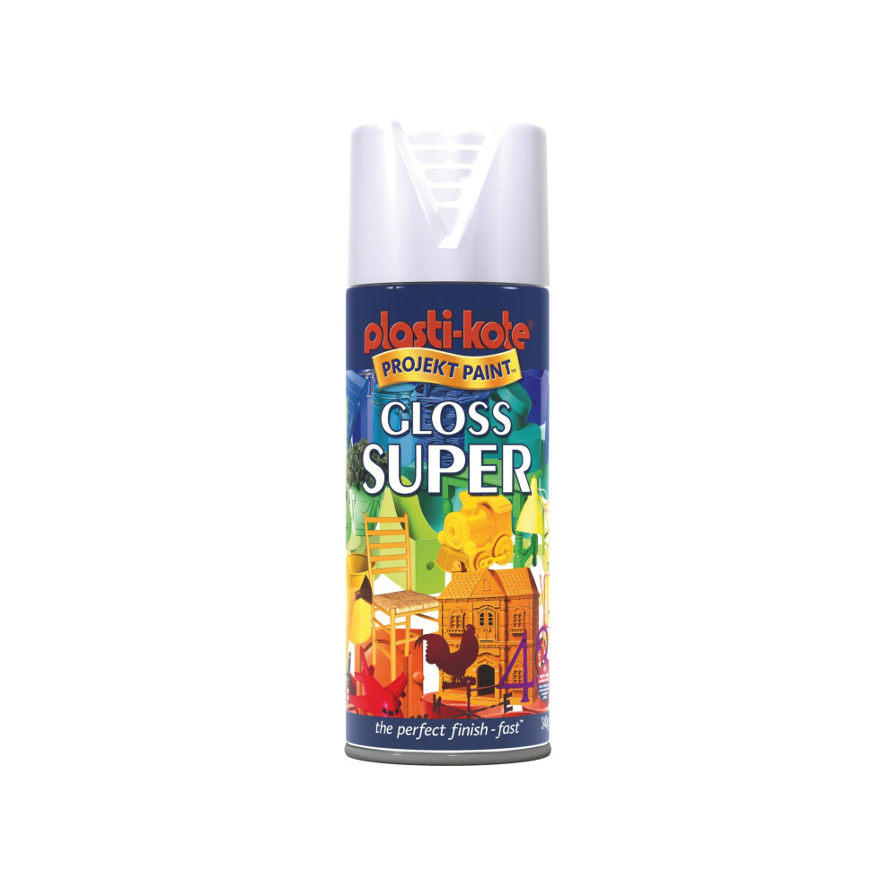 Plasti-Kote PKT1109 Super Gloss White Spray Paint 400ml - Multi-Purpose, Fast-Drying, UV Resistant