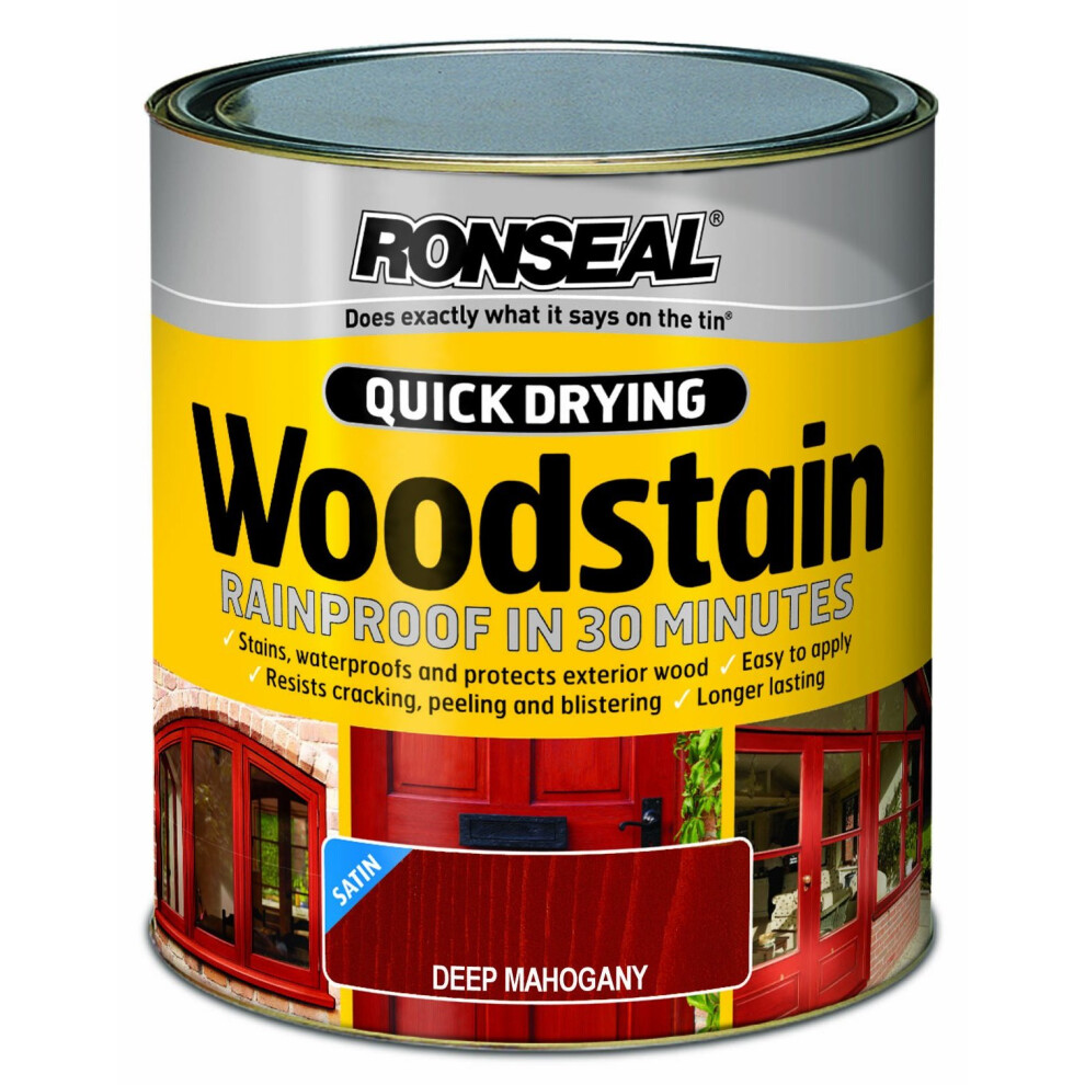 Ronseal QDWSDM250 250ml Woodstain Quick Dry Satin Deep - Mahogany