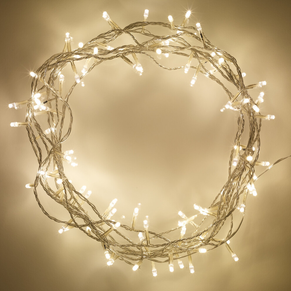 Indoor Fairy Lights: 100 Warm White LEDs on 8m Clear Cable, Safe 24V, SLF-100-YWC
