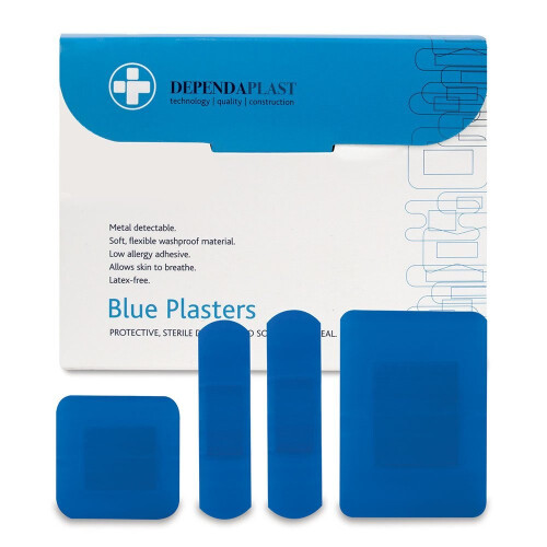 Reliance Medical Blue Dependaplast Plasters with Assorted Sizes for Ref 546 - Pack of 100