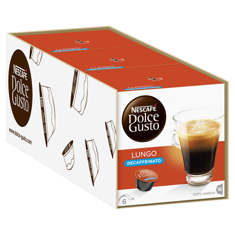 NESCAFÉ Dolce Gusto Lungo Decaffeinated, Pack of 3 (Total 48 Capsules, 48 servings)
