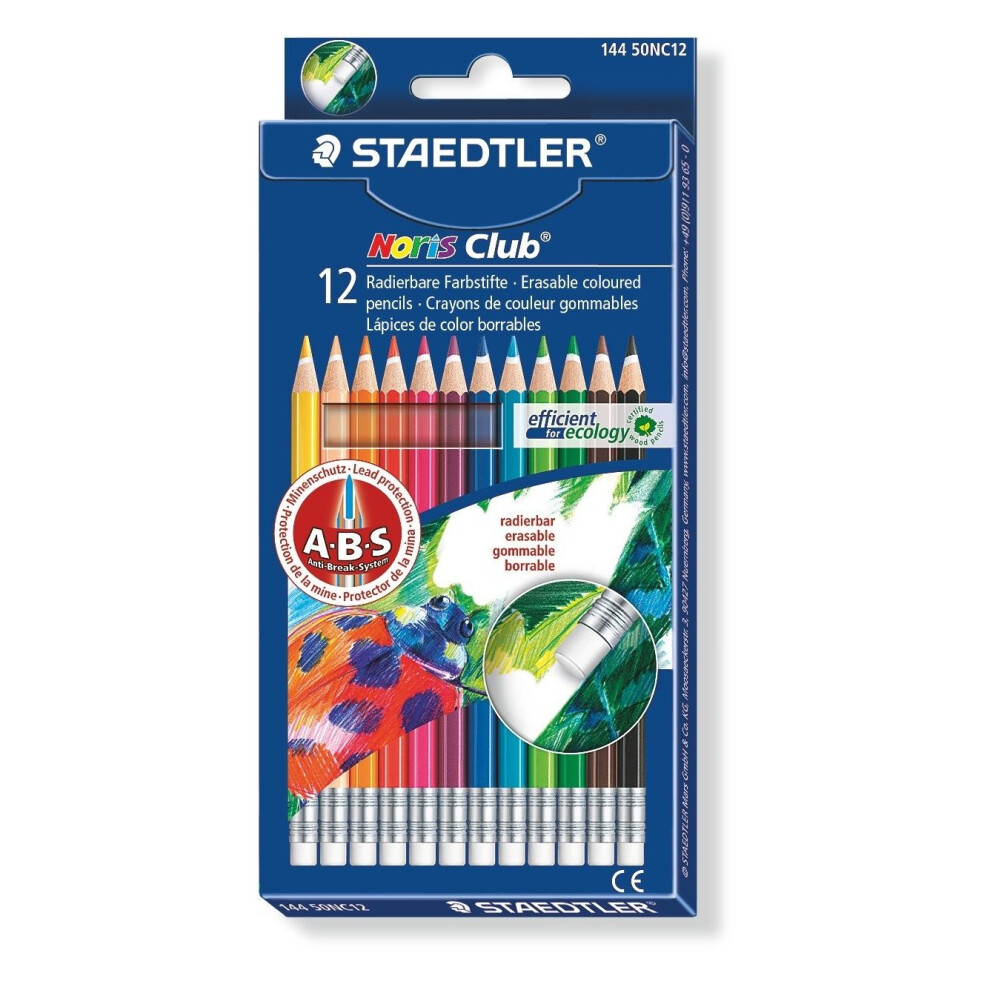 Noris Club 19.6 x 9.6 x 1 cm Erasable Colouring Pencils 144 50NC12, Assorted, Pack 12