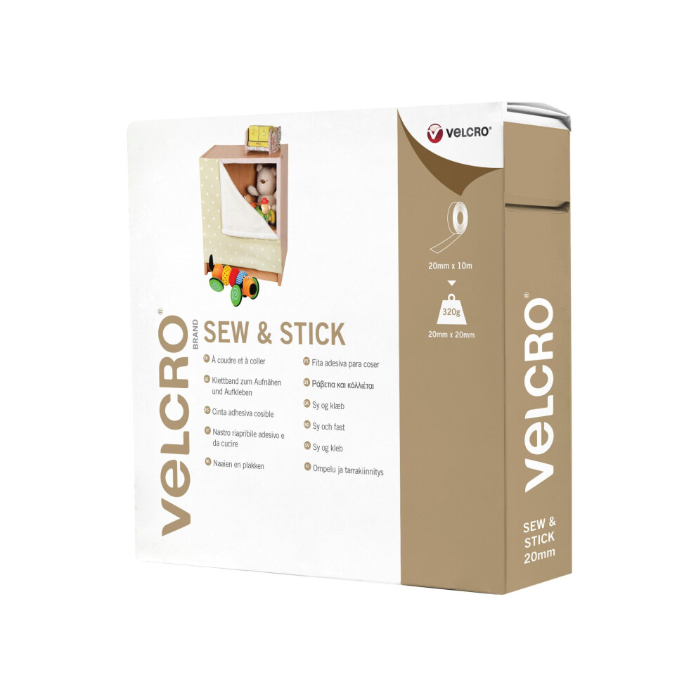 VELCRO Brand Sew & Stick Tape - 20 mm x 10 m, White