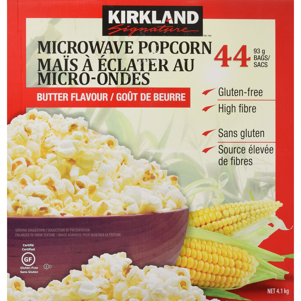 Kirkland Signature Microwave Popcorn, 3.3 Oz, 44-Count - Gluten Free, 100% Whole Movie Theater Butter, C-9555 Grain