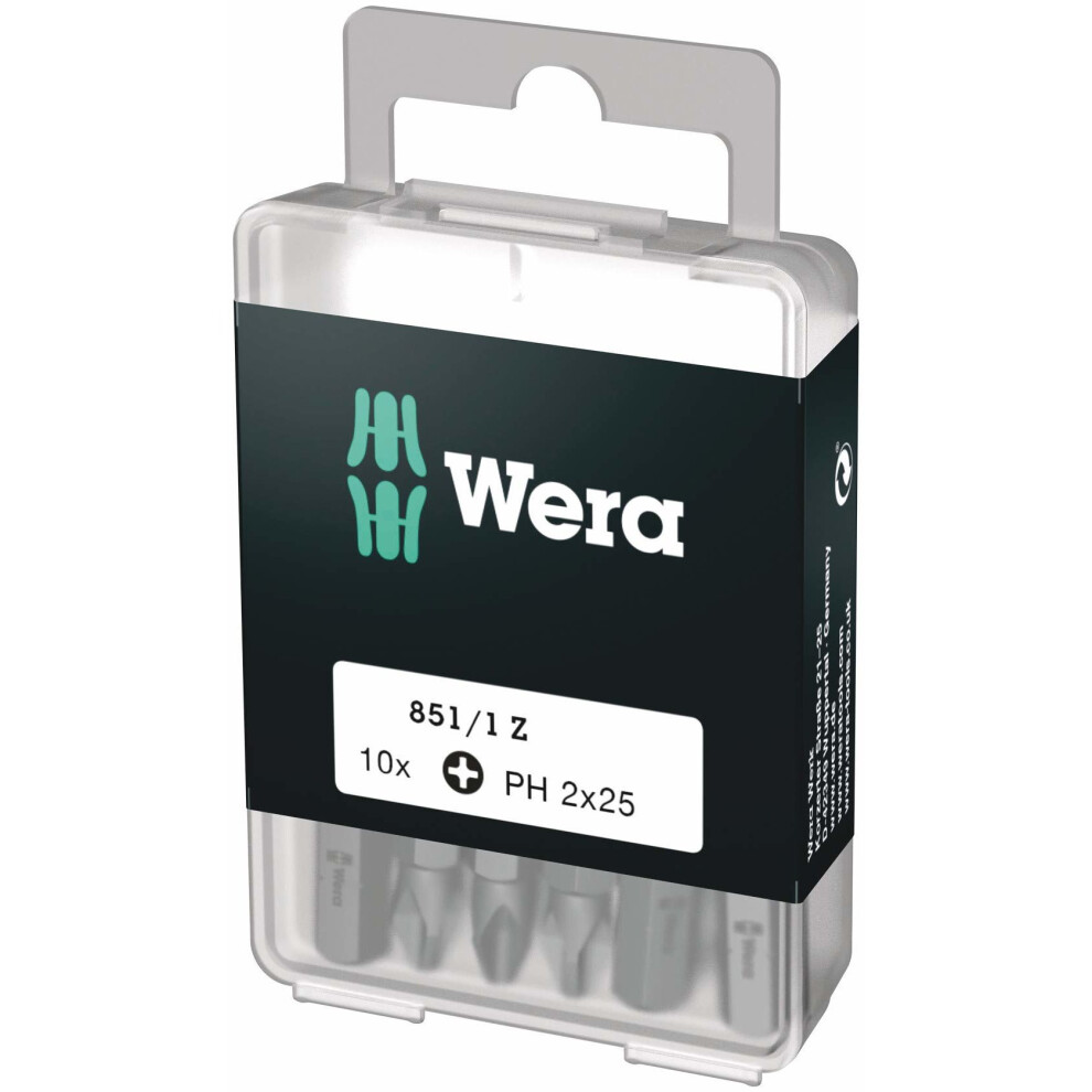 Wera 05072401001 Phillips Extra-Tough Bits 851/1 Z Ph2 X 25 Mm, Pack Of 10 4013288115744