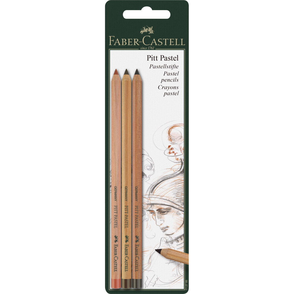 Faber-Castell PITT Pastel Pencils Set of 3  (Sanguine, Light Sepia & Dark Sepia)