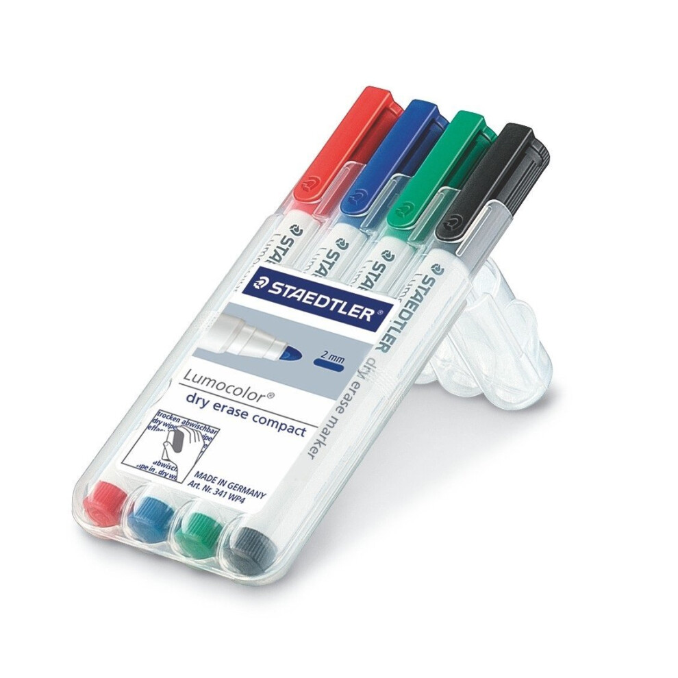 Staedtler 341 WP4 Compact Dry Wipe Marker Assorted Wallet with Pens - Wallet of 4