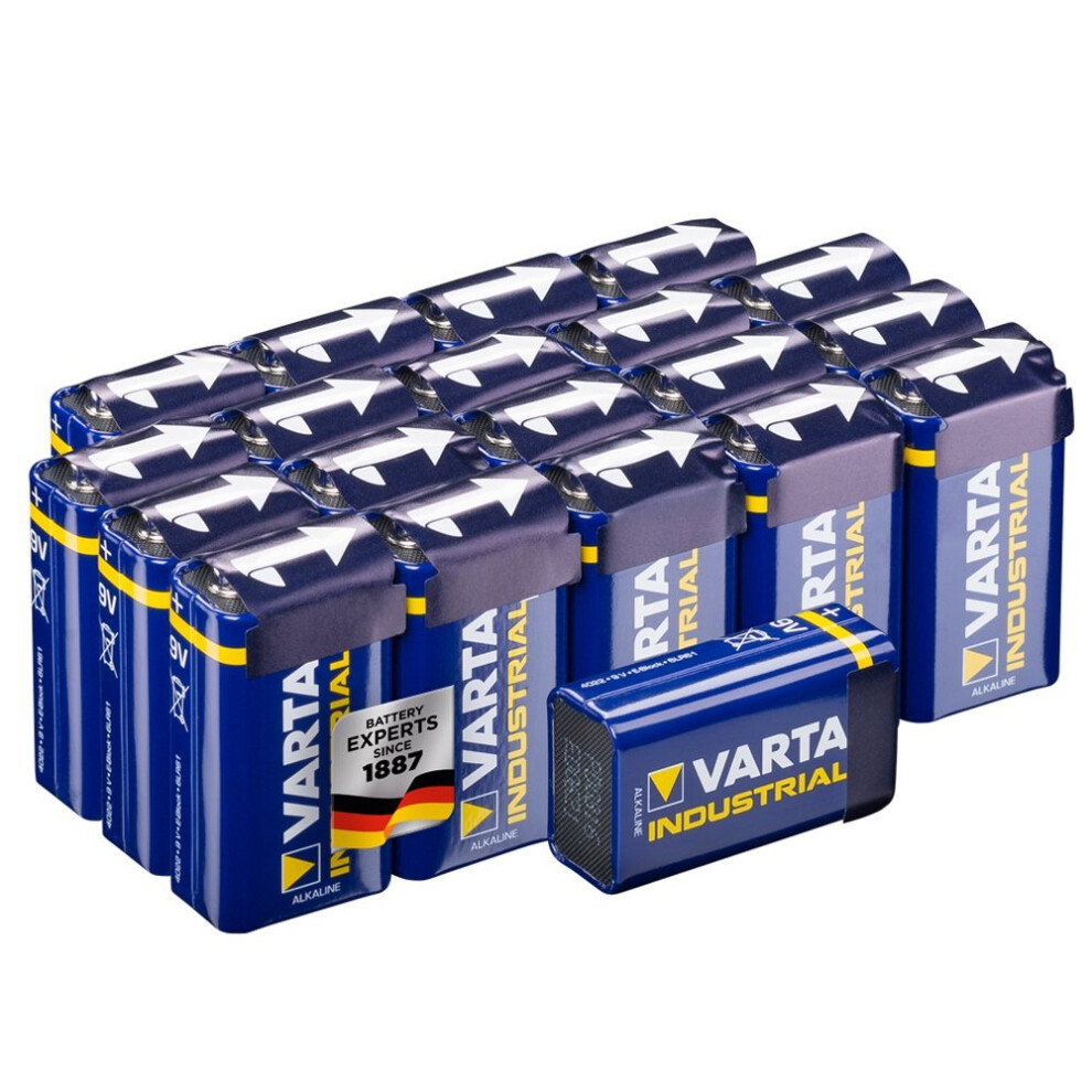 Varta Industrial Battery 9V Block Alkaline Batteries 6LR61 - pack of 20, Made in Germany