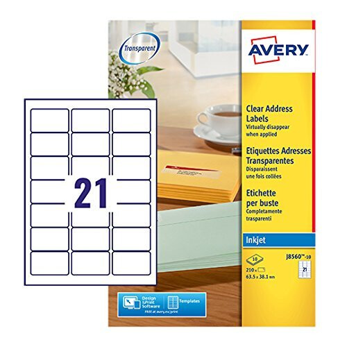 Avery J8560-10 Self-Adhesive Address/Mailing Labels, 21 Labels per A4 Sheet
