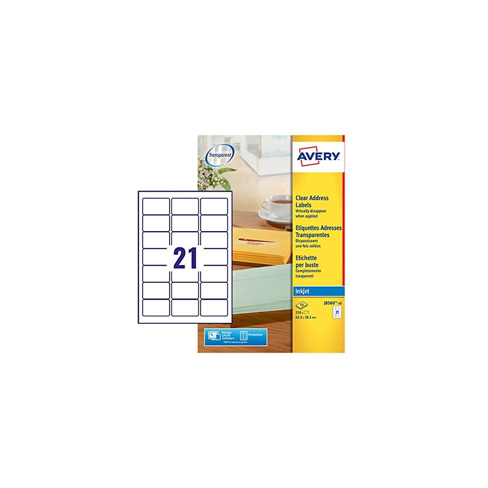 Avery J8560-10 Self-Adhesive Address/Mailing Labels, 21 Labels per A4 Sheet