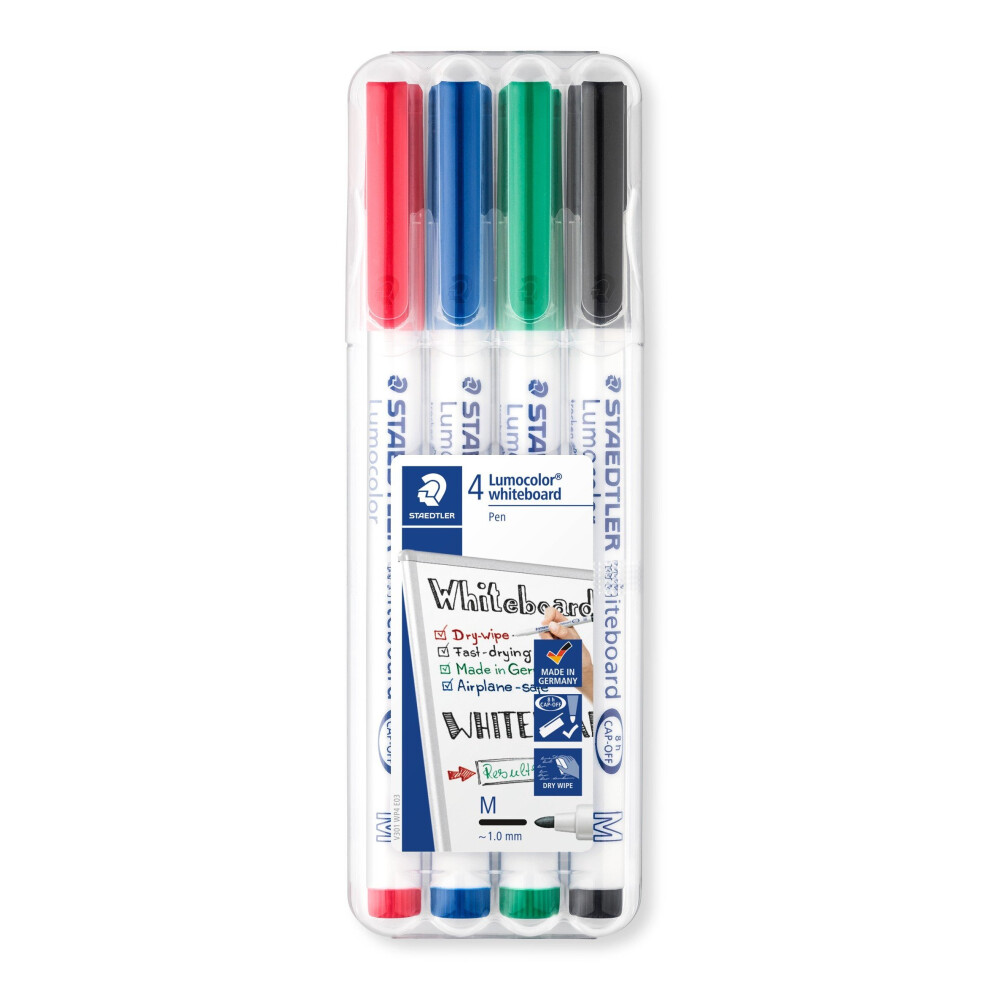 Staedtler 301 Lumocolour Dry Wipe/Whiteboard Pen - Assorted Colours, Pack of 4