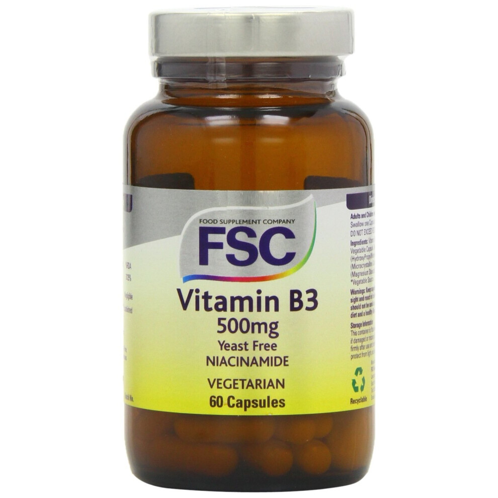 FSC 500mg Niacinamide Vitamin B3 - Pack of 60 Vegetarian Capsules