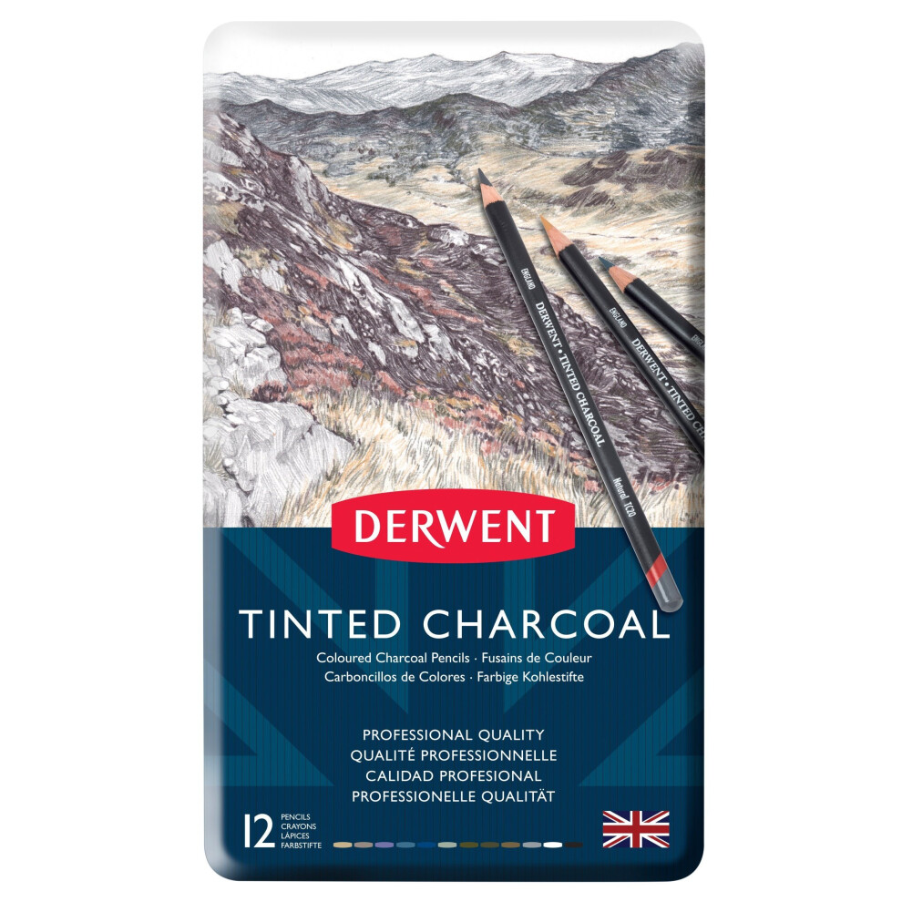 Derwent Tinted Charcoal Drawing Pencils, Set of 12, Watersoluble, Professional Quality, 2301690
