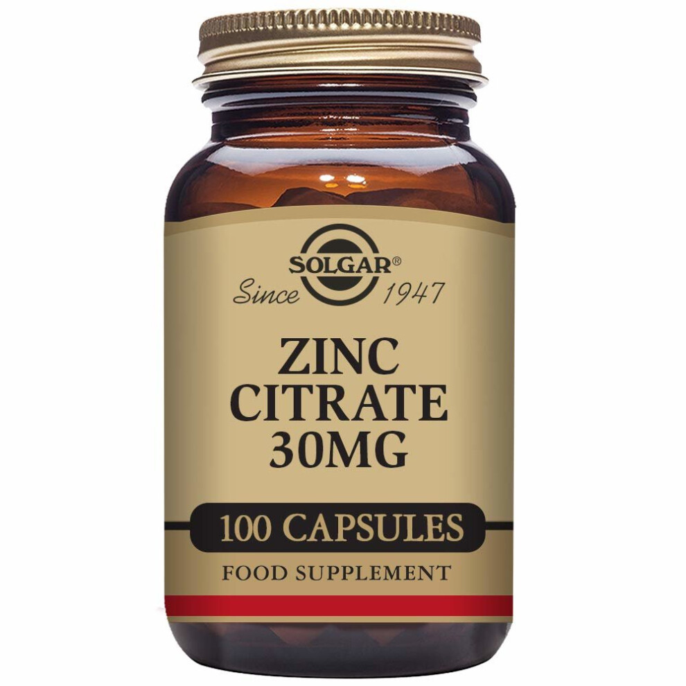 Solgar Zinc Citrate 30 mg Vegetable Capsules - Pack of 100