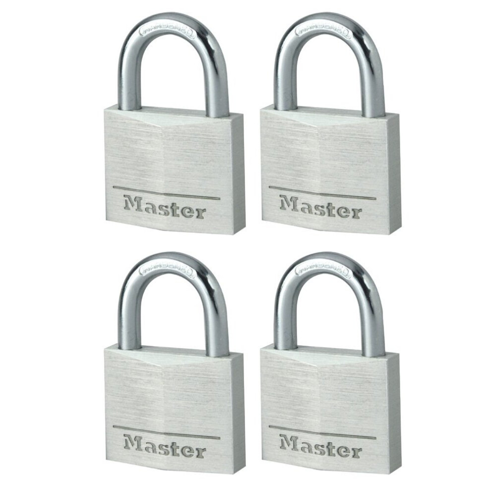 Master Lock Padlock, Solid Aluminum Body Lock, Keyed Alike, Best Used for Best Used for Indoor Storage Lockers, School Lockers and More (Pack of 4)