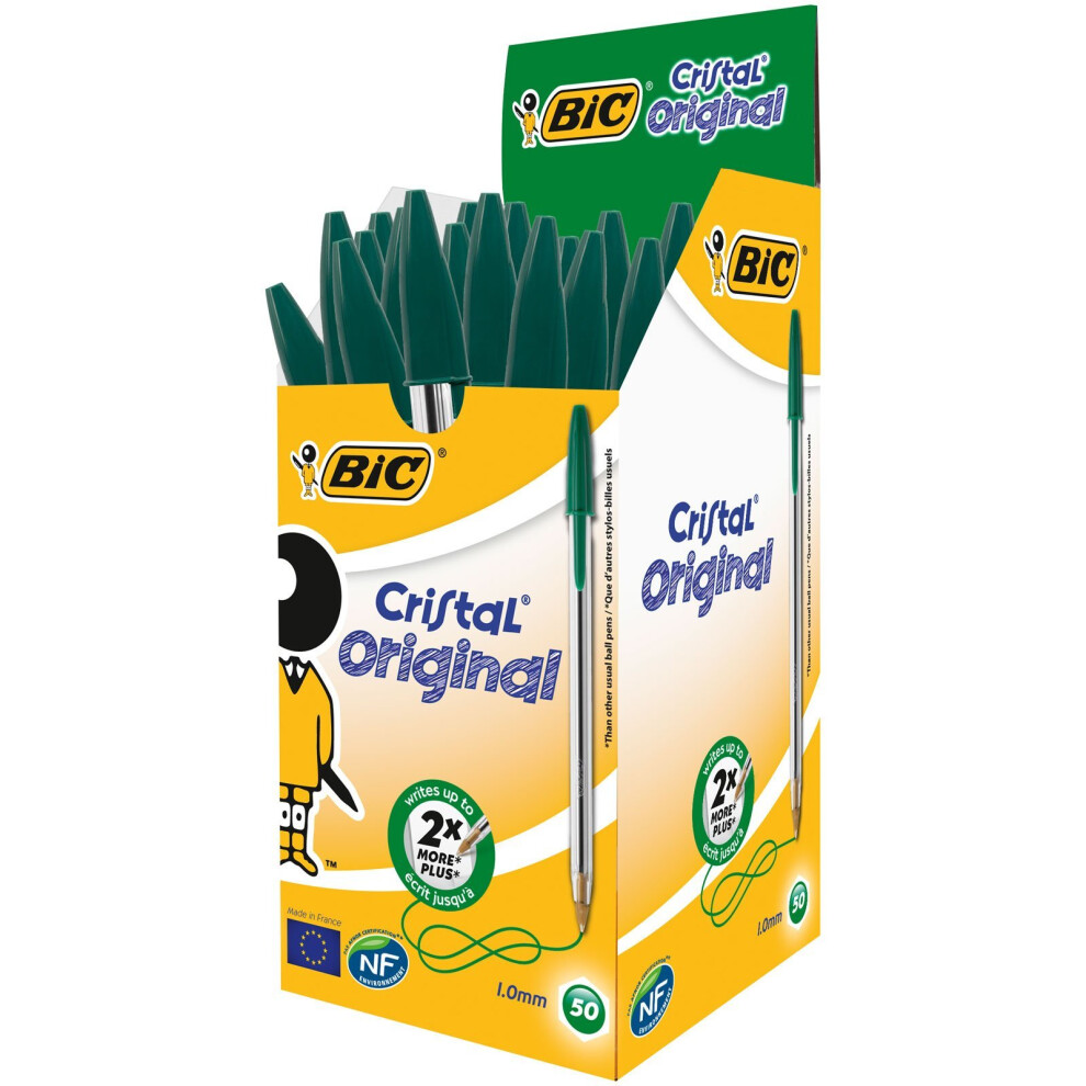 BIC Cristal Original Ballpoint Pens Medium Point (1.0 mm) â Green, Box of 50