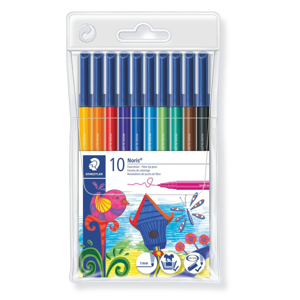 Staedtler Noris Club 326 WP10 Fibre Tip Pen in Wallet, Assorted Colours, Pack of 10