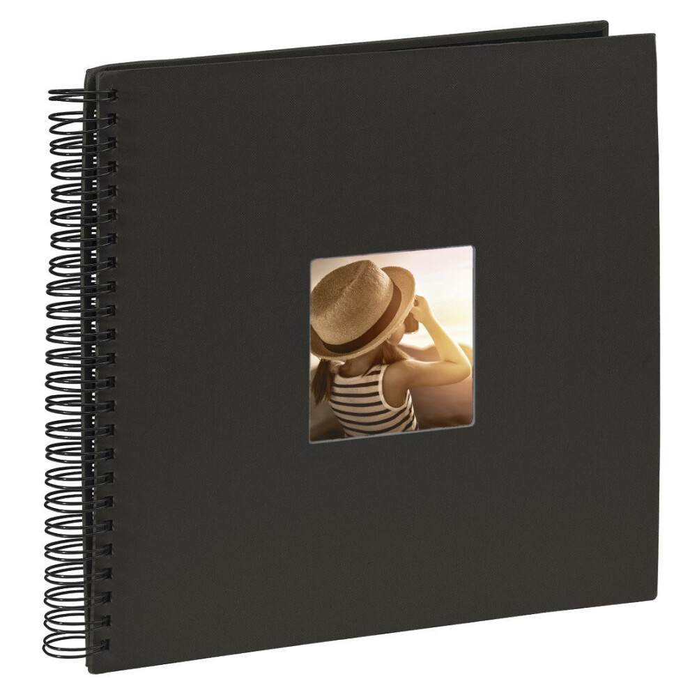 Hama Fine Art photo album, 50 black pages (25 sheets), spiral bound album 36 x 32 cm, with cut-out window, black