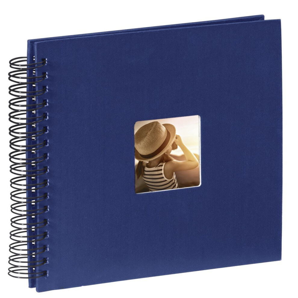 Hama Fine Art photo album, 50 black pages (25 sheets), spiral album 28 x 24 cm, with cut-out window, blue