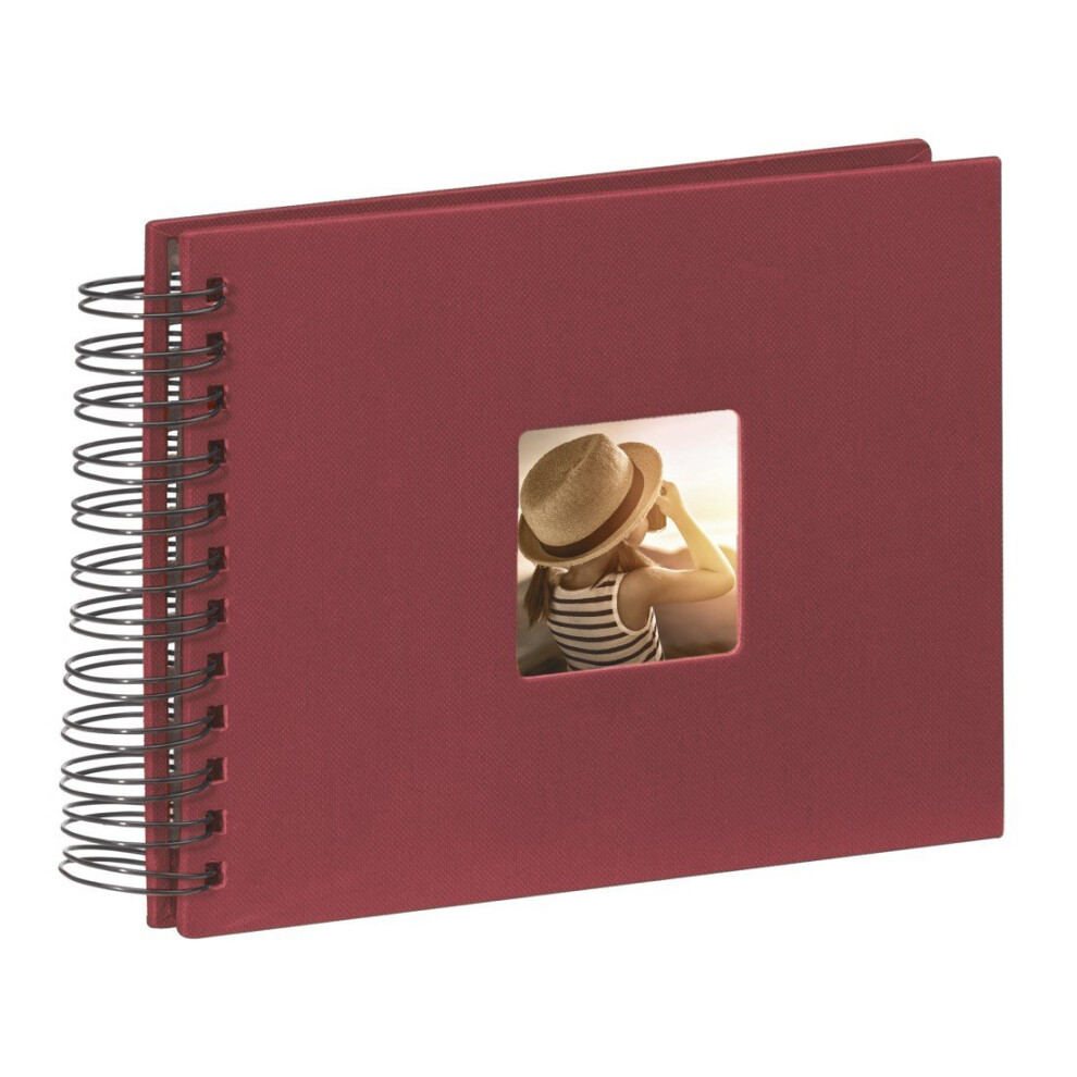 Hama Fine Art photo album, 50 black pages (25 sheets), spiral bound album 24 x 17 cm, with cut-out window, burgundy