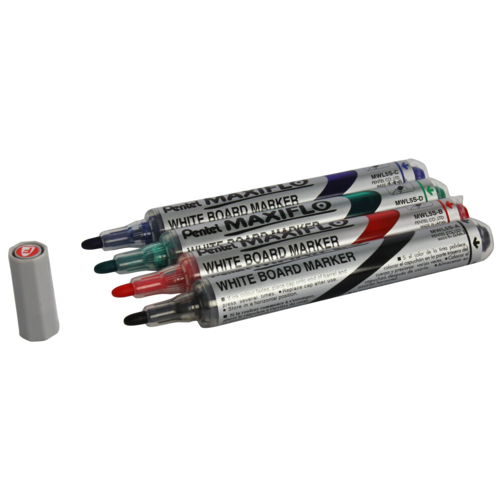 Pentel Maxiflo Whiteboard Marker Fine Bullet Tip (Assorted Pack Of 4)