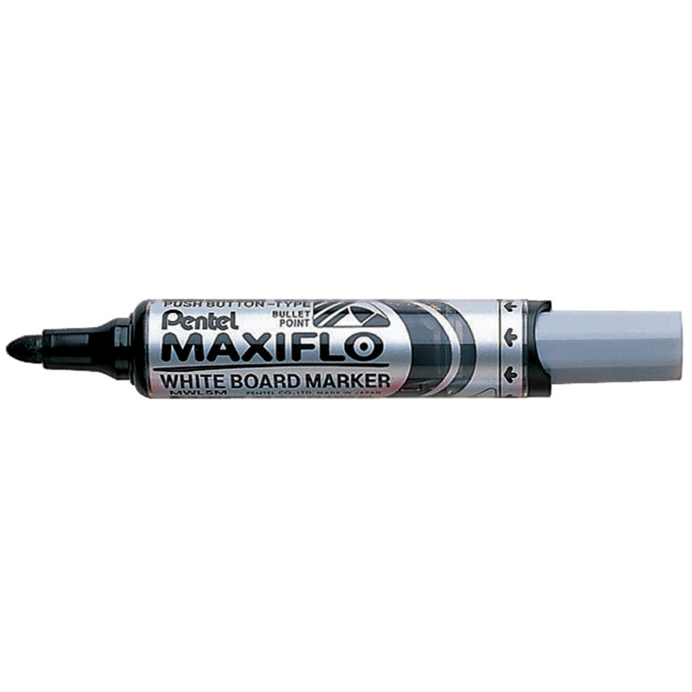 Pentel Maxiflo Mwl5m-Ao Drywipe Marker - Box Of 12 Black