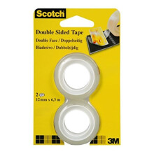 3M Scotch Refill Rolls of Double-Sided Adhesive Tape 6.3 m x 12 mm Pack of 2