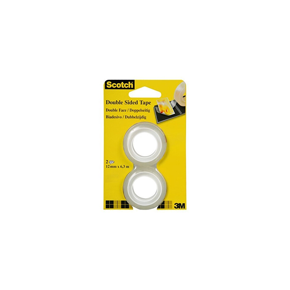 3M Scotch Refill Rolls of Double-Sided Adhesive Tape 6.3 m x 12 mm Pack of 2