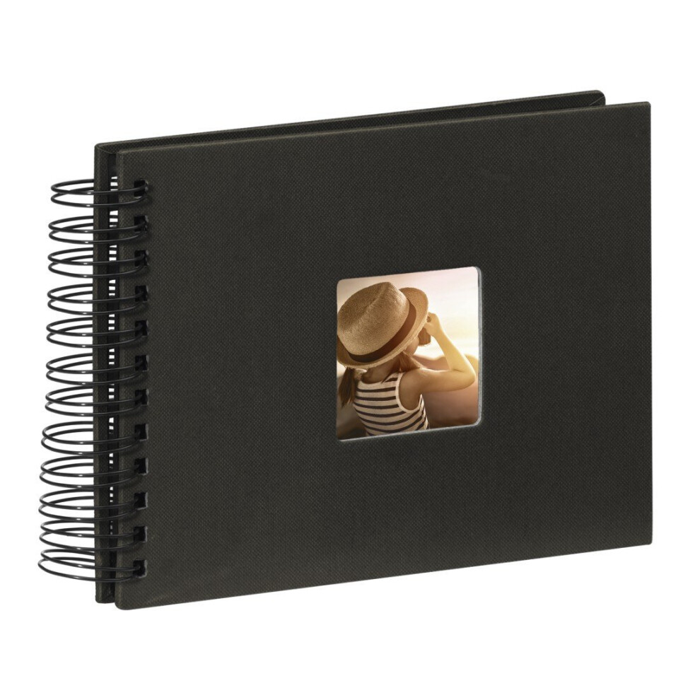 Hama Fine Art photo album, 50 black pages (25 sheets), spiral bound album 24 x 17 cm, with cut-out window, black