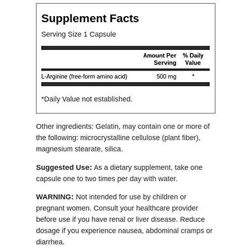 Swanson, L-Arginin, 500 mg, 100 Kapseln 2