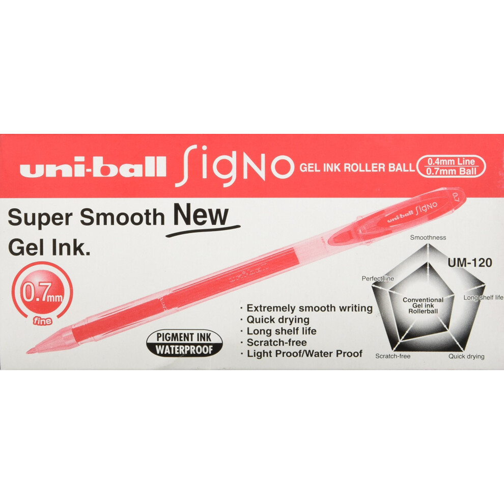 Uni-Ball 323020 Signo Um120 Gel Rollerball Pen 0.7Mm Tip 0.5Mm Line Red Ref 9001182 [Pack Of 12]