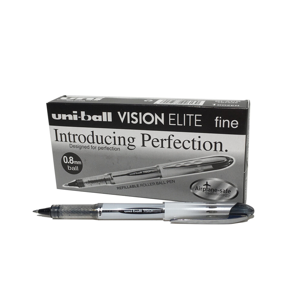 Uni-ball 707539000 UB-200 Vision Elite Rollerball Pens, 0.8mm Tip 0.6mm Line, Black Gel, 12 Pack
