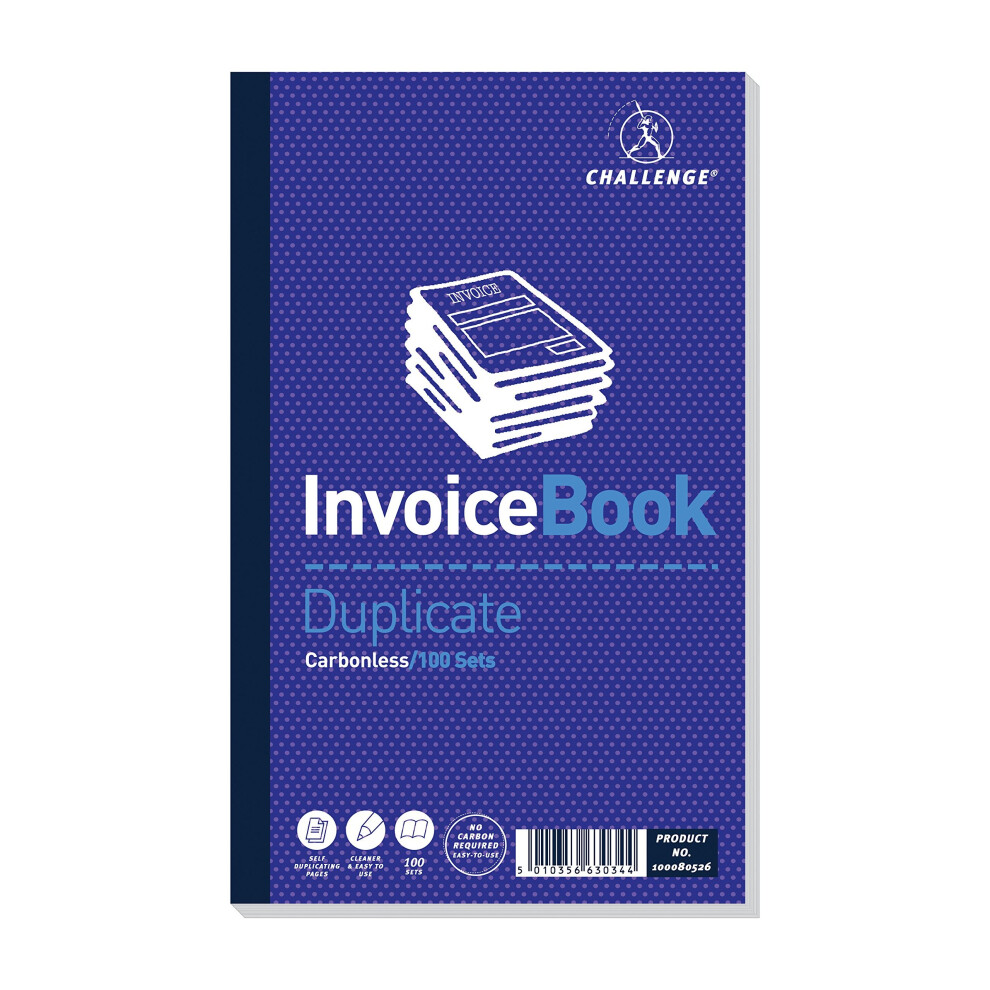 Challenge 210 x 130 mm Duplicate Book Carbonless Invoice without Vat/Tax, 100 Pages, Set of 5